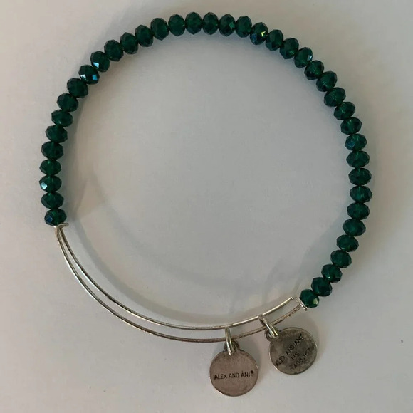 Alex and Ani Positive Energy Adjustable Faceted Bead Bangle Bracelet Emerald - Picture 3 of 7